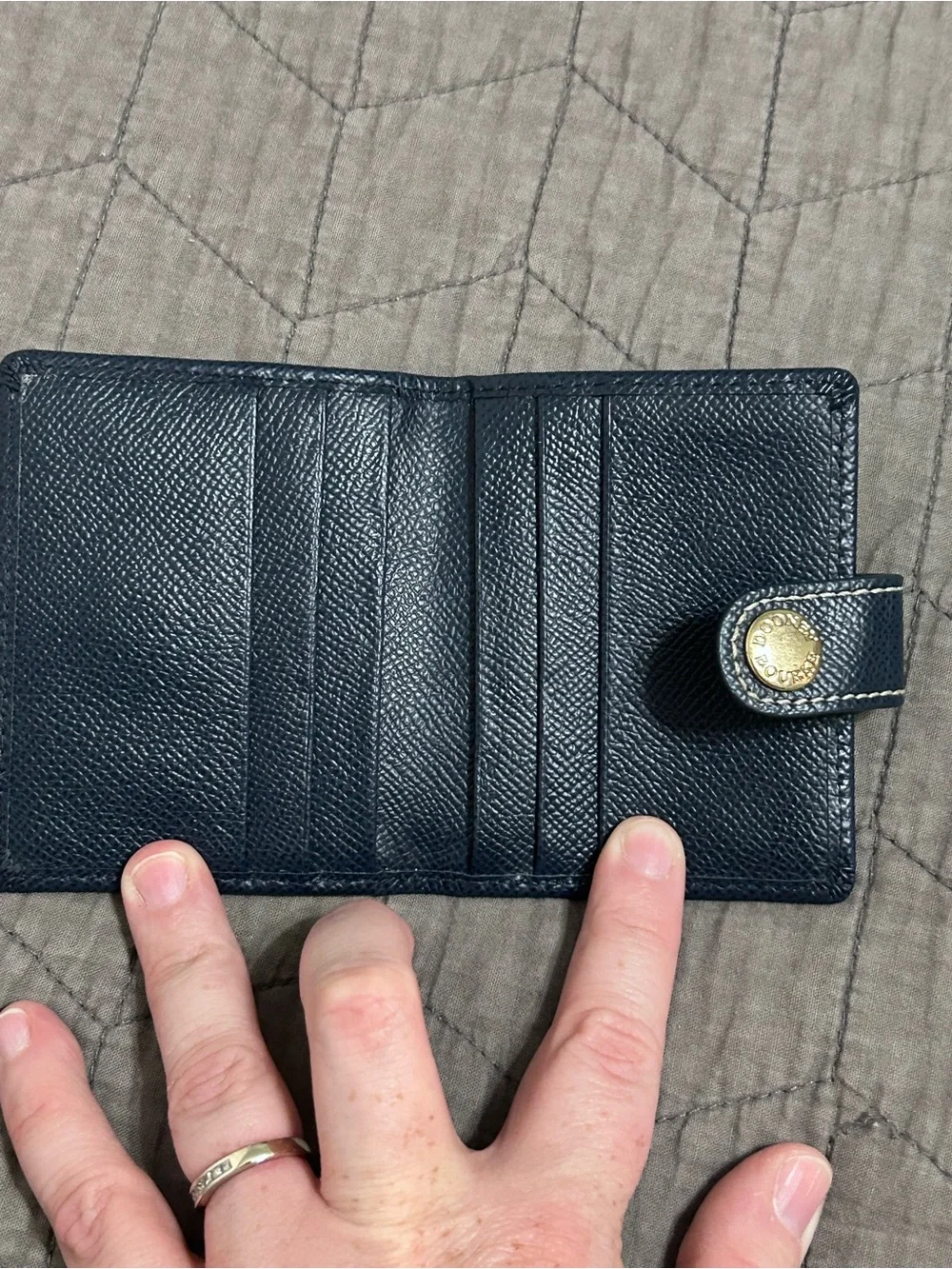 Dooney & Bourke Small Wallet 6 Card Case Navy Blue Pebbled Leather